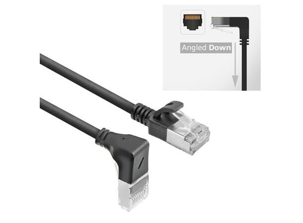 UTP Patch Cat.6A -  2 m Sort Nettverkskabel Slimline 1xRJ45 90° Ned 