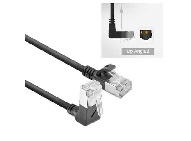 UTP Patch Cat.6A -  2 m Sort Nettverkskabel Slimline 1xRJ45 90° Opp 