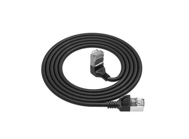 UTP Patch Cat.6A -  2 m Sort Nettverkskabel Slimline 1xRJ45 90° Opp 