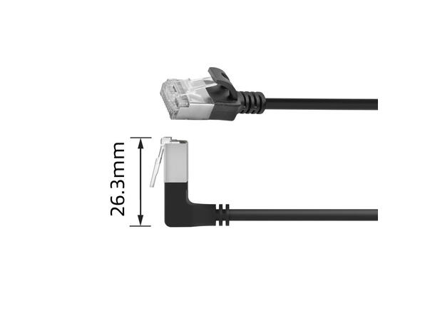 UTP Patch Cat.6A -  2 m Sort Nettverkskabel Slimline 1xRJ45 90° Opp 